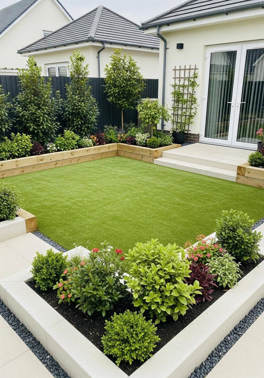Raised Planter Beds Framing Turf Lawn