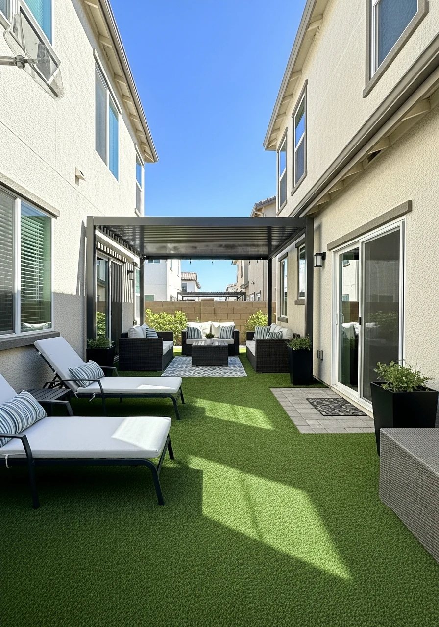 Turf Courtyard With Pergola Shade