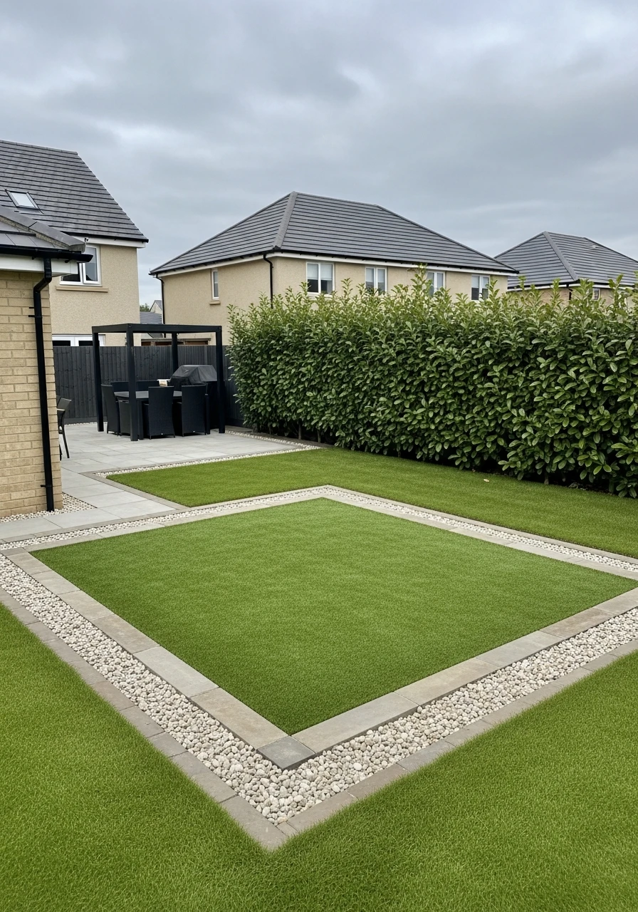Framed Turf Center With Stone Edging