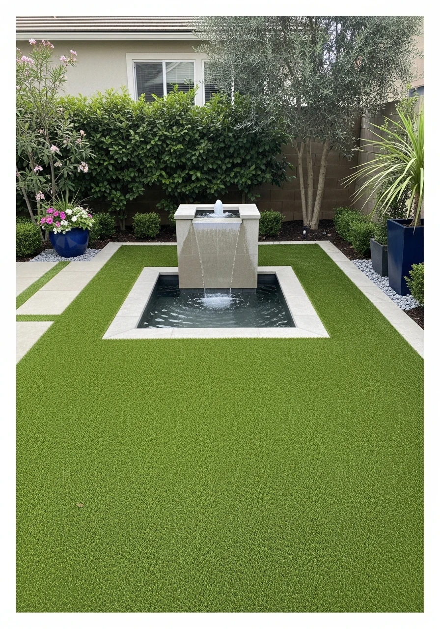 Water Feature Oasis With Turf Borders