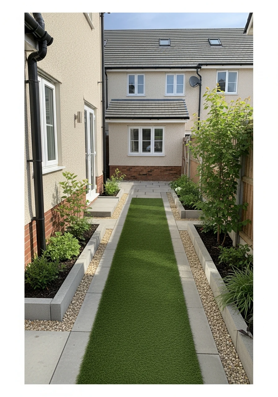 Narrow Backyard Turf Strip Design