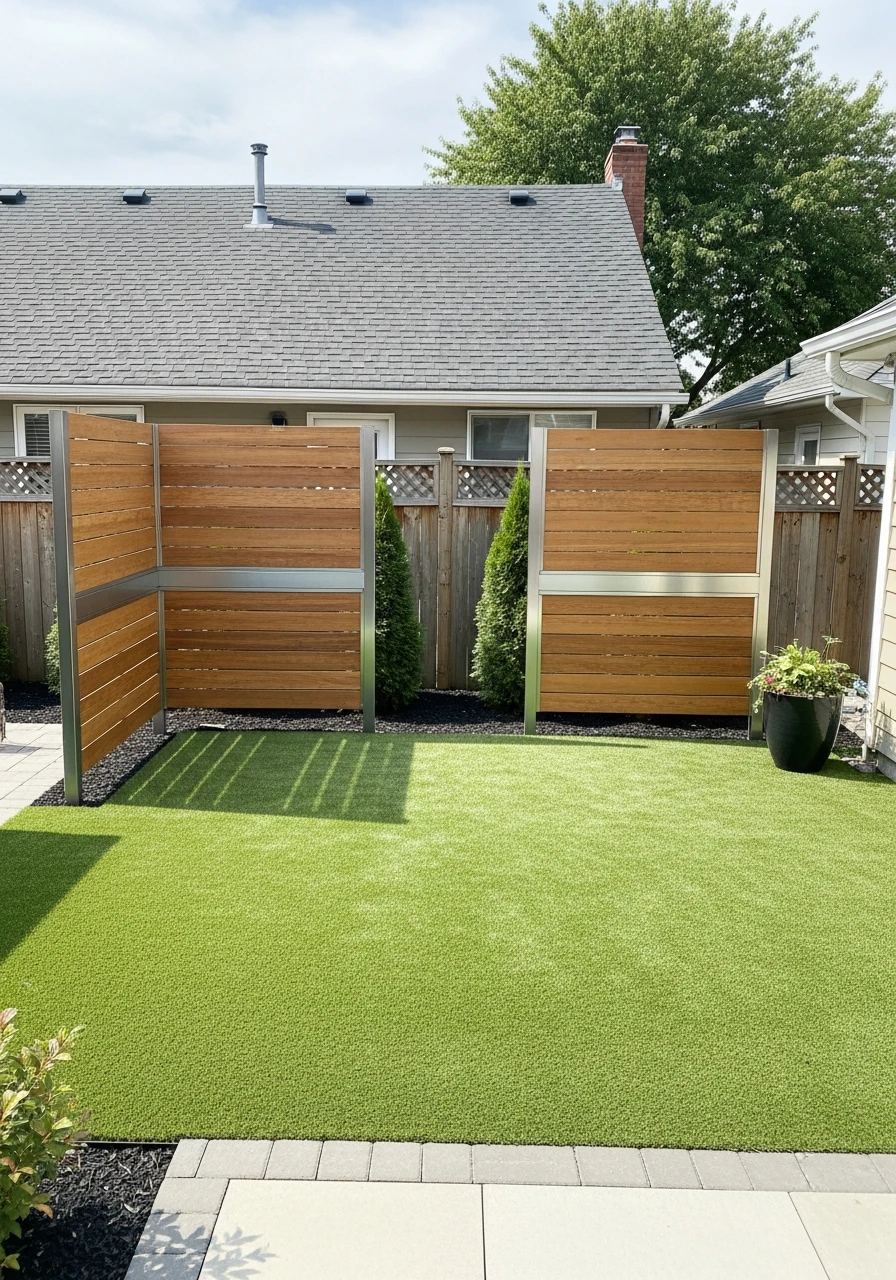 Turf Backyard With Privacy Screens