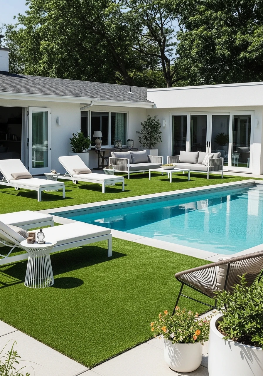 Resort-Style Poolside Turf Backyard