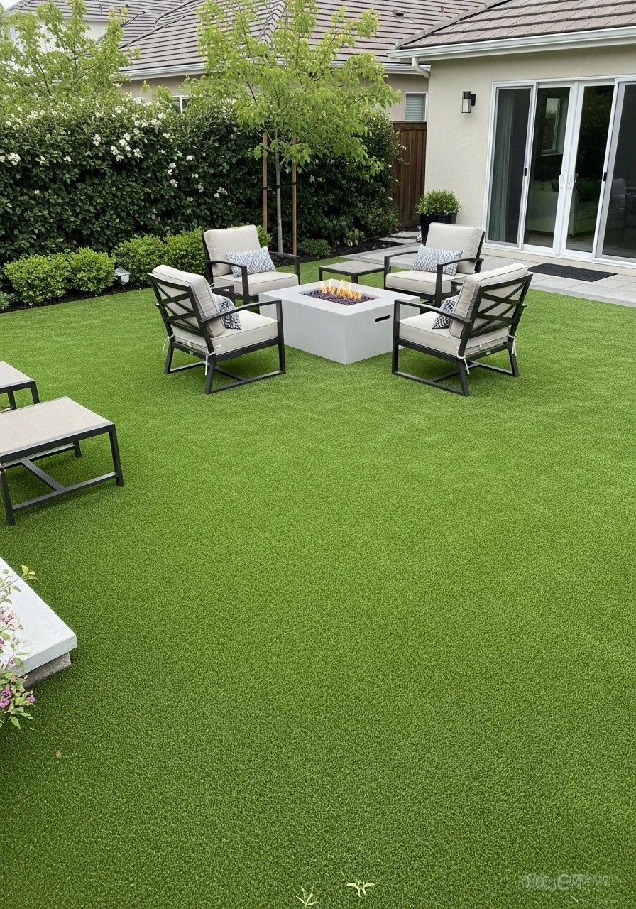 Fire Pit Lounge Surrounded by Turf