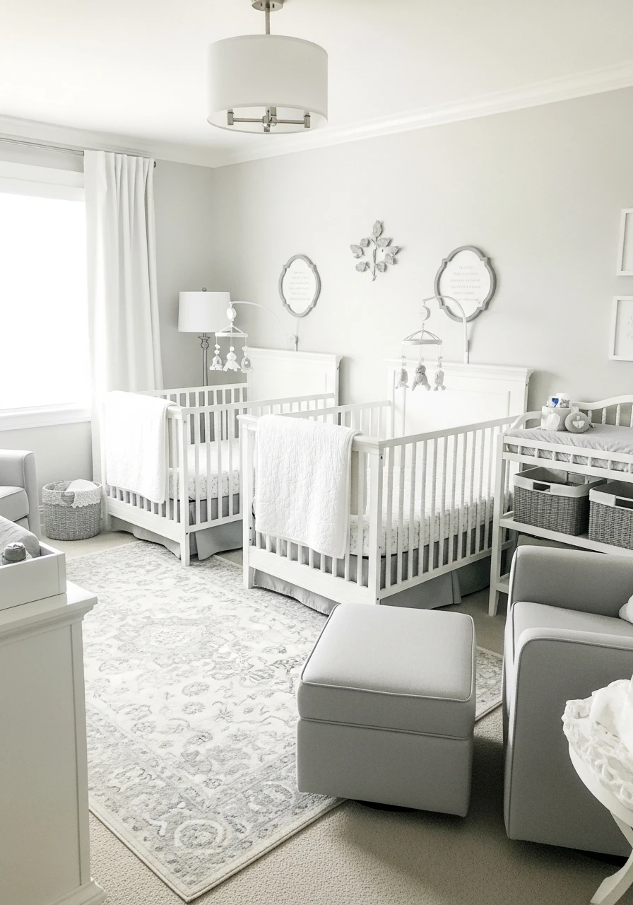 White and Grey Nursery - 50 Brilliant Twin Nursery Ideas for a Beautiful & Functional Space