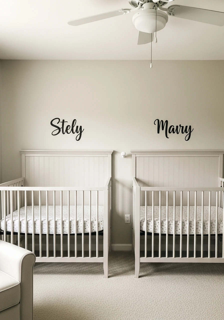 Twin Name Wall Decals - 50 Brilliant Twin Nursery Ideas for a Beautiful & Functional Space