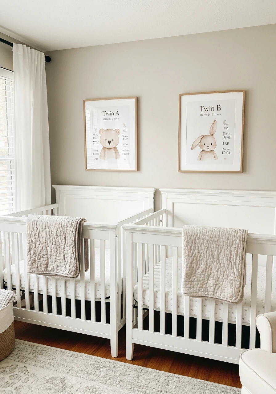 Customized Twin Prints - 50 Brilliant Twin Nursery Ideas for a Beautiful & Functional Space