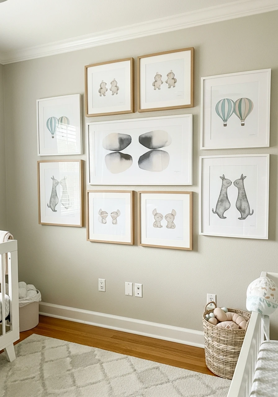 Shared Gallery Wall - 50 Brilliant Twin Nursery Ideas for a Beautiful & Functional Space