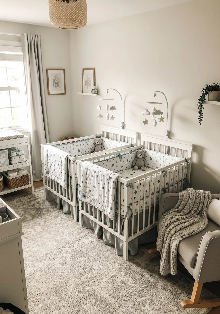 Coordinated Bedding - 50 Brilliant Twin Nursery Ideas for a Beautiful & Functional Space