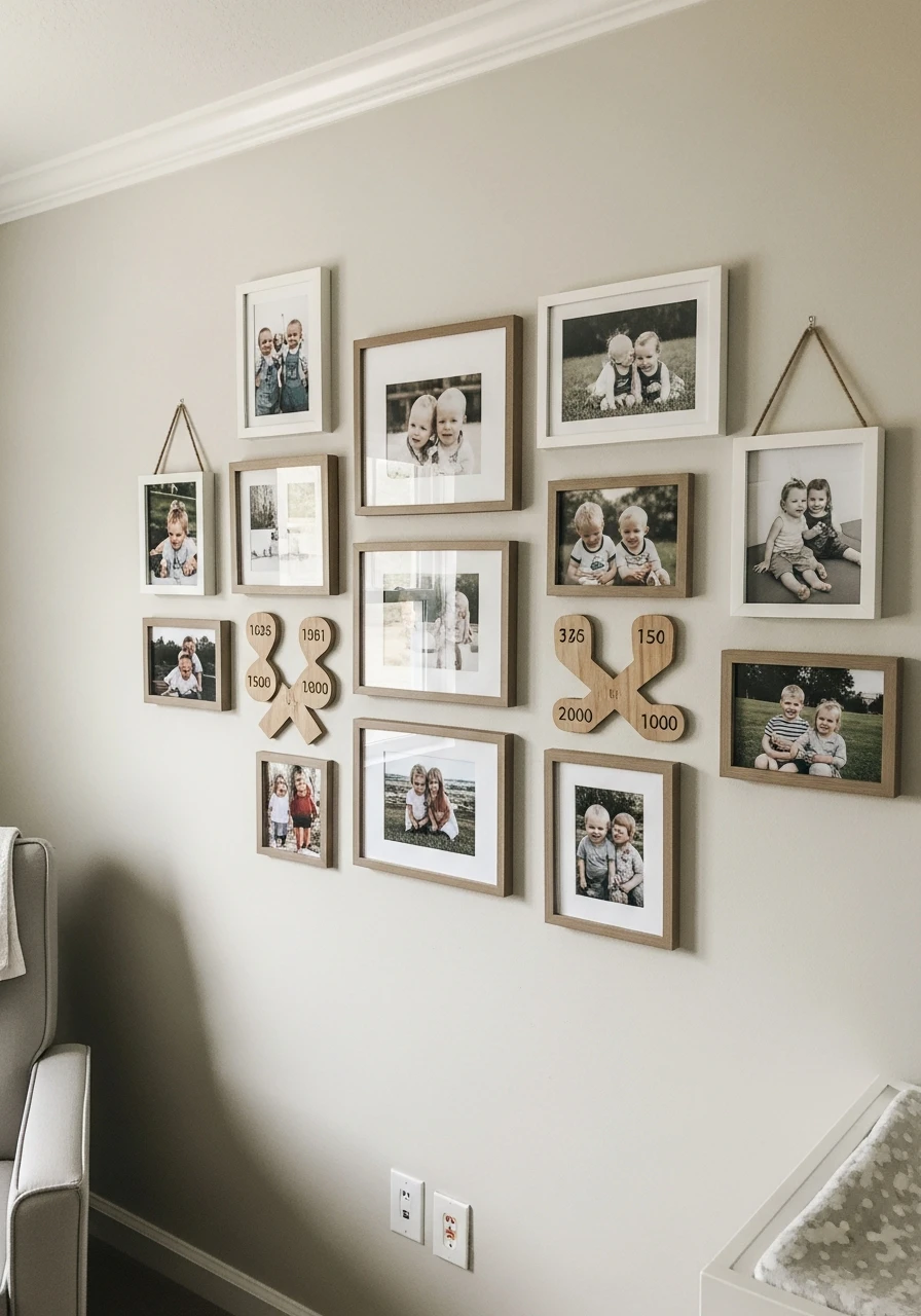 Photo Display Wall - 50 Brilliant Twin Nursery Ideas for a Beautiful & Functional Space