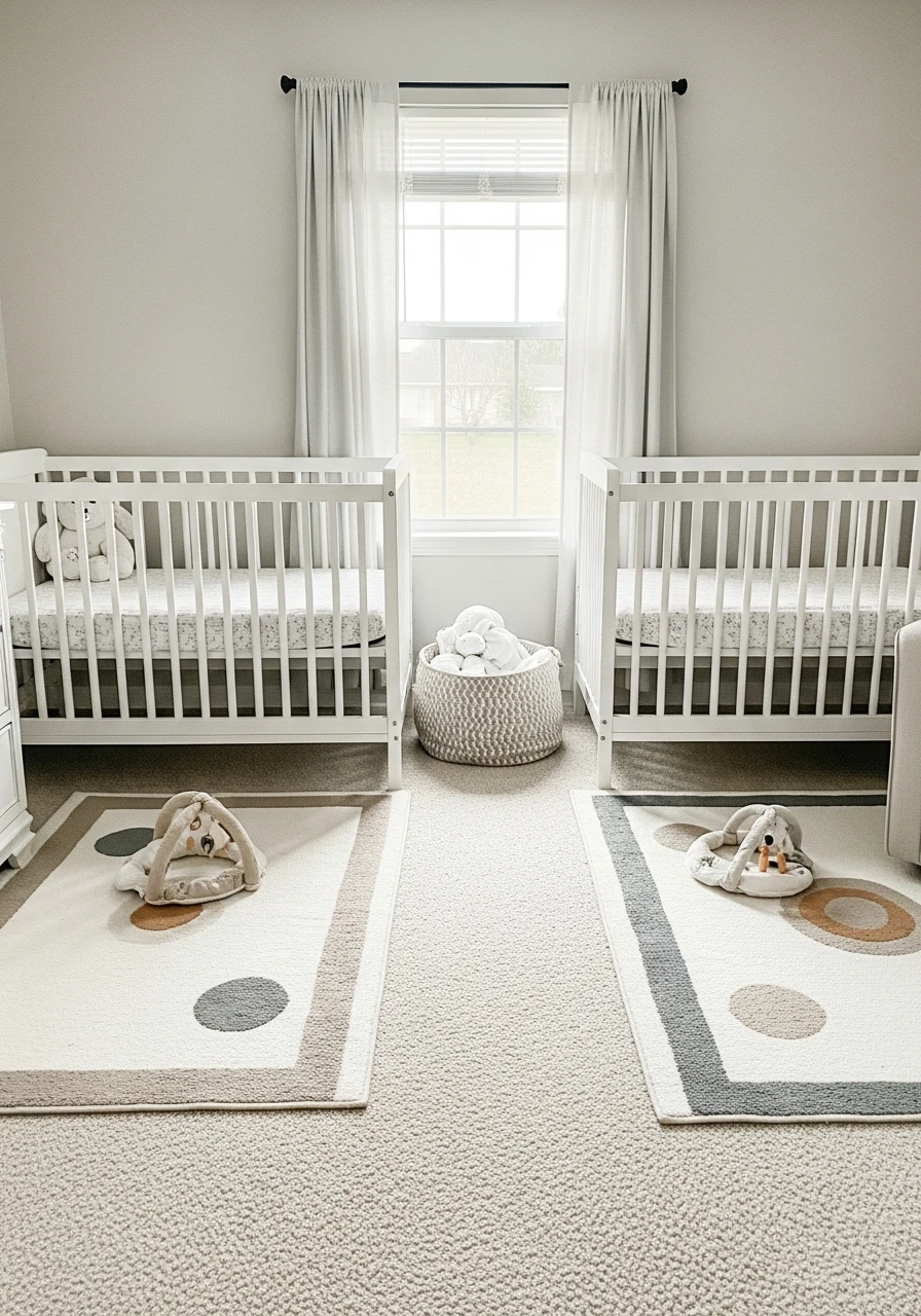 Coordinated Play Rugs - 50 Brilliant Twin Nursery Ideas for a Beautiful & Functional Space