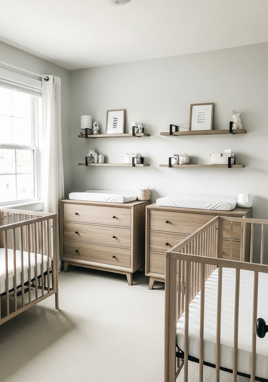 Neutral Wood Furniture - 50 Brilliant Twin Nursery Ideas for a Beautiful & Functional Space