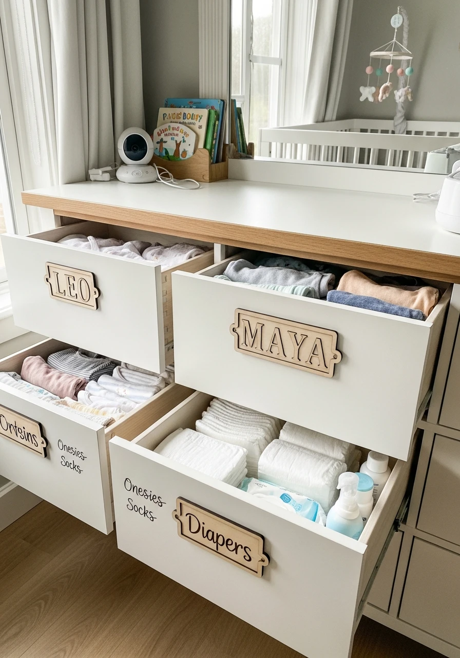 Drawer Labels - 50 Brilliant Twin Nursery Ideas for a Beautiful & Functional Space