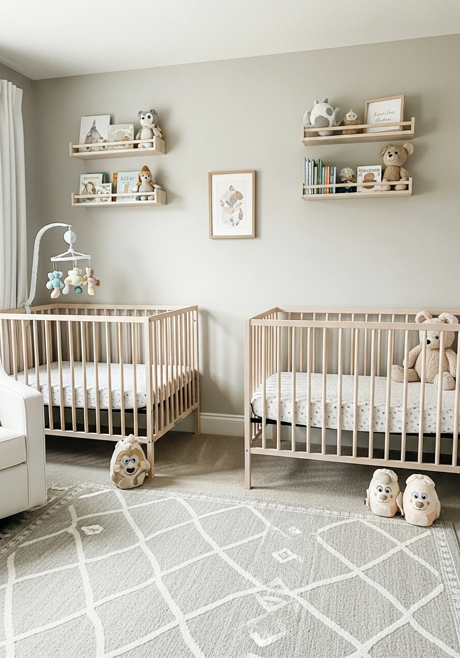 Twin Wall Shelving - 50 Brilliant Twin Nursery Ideas for a Beautiful & Functional Space