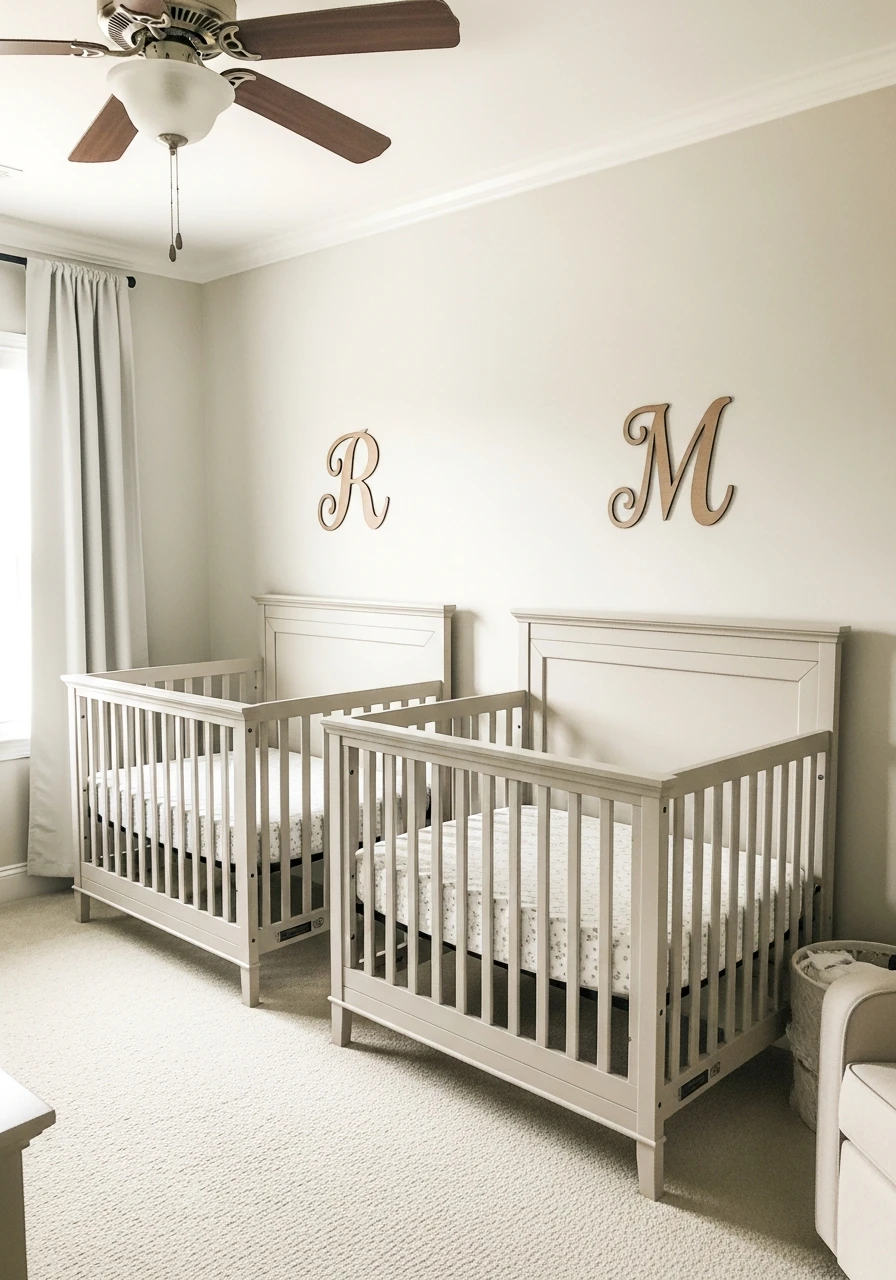 Name Initials - 50 Brilliant Twin Nursery Ideas for a Beautiful & Functional Space