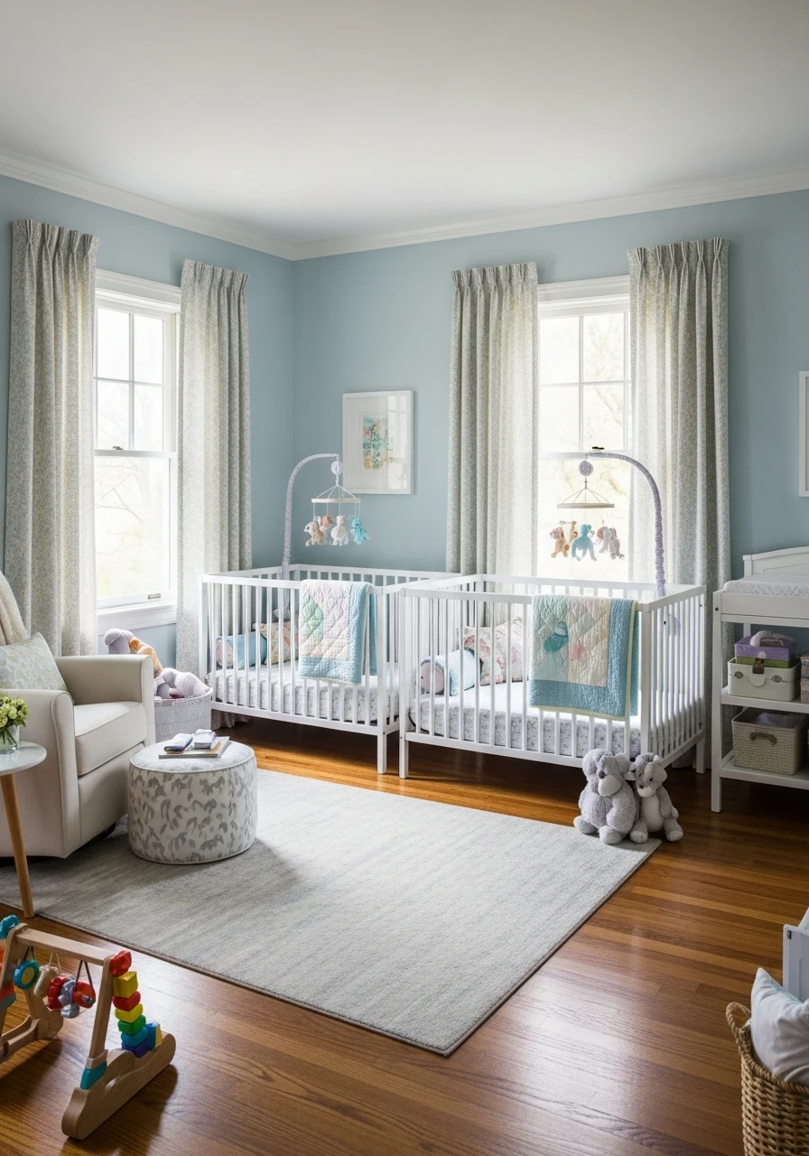 Coordinated Curtains - 50 Brilliant Twin Nursery Ideas for a Beautiful & Functional Space