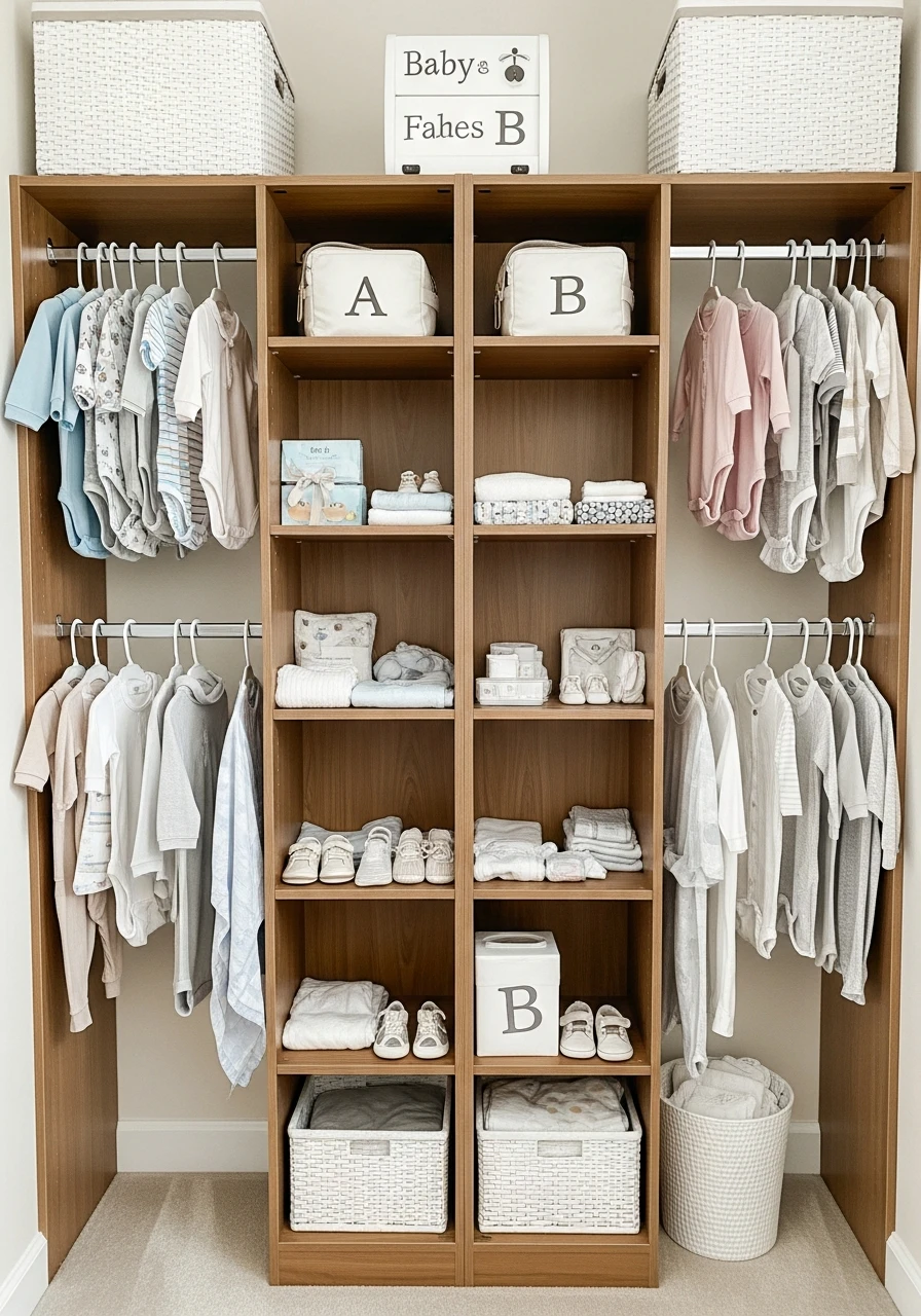 Closet Organization System - 50 Brilliant Twin Nursery Ideas for a Beautiful & Functional Space