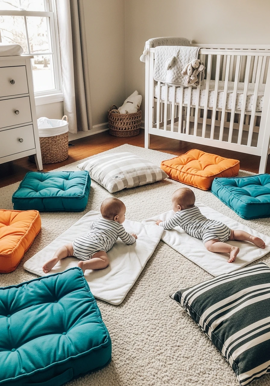 Floor Cushions - 50 Brilliant Twin Nursery Ideas for a Beautiful & Functional Space