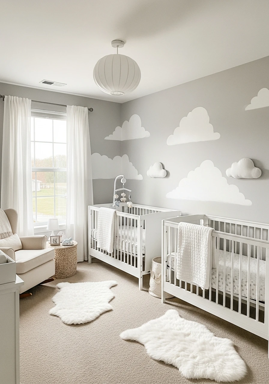 Cloud Sky Nursery - 50 Brilliant Twin Nursery Ideas for a Beautiful & Functional Space