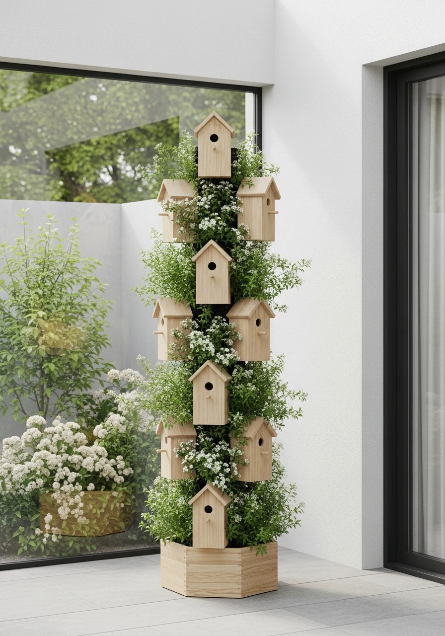 Modular Stackable Birdhouse Tower