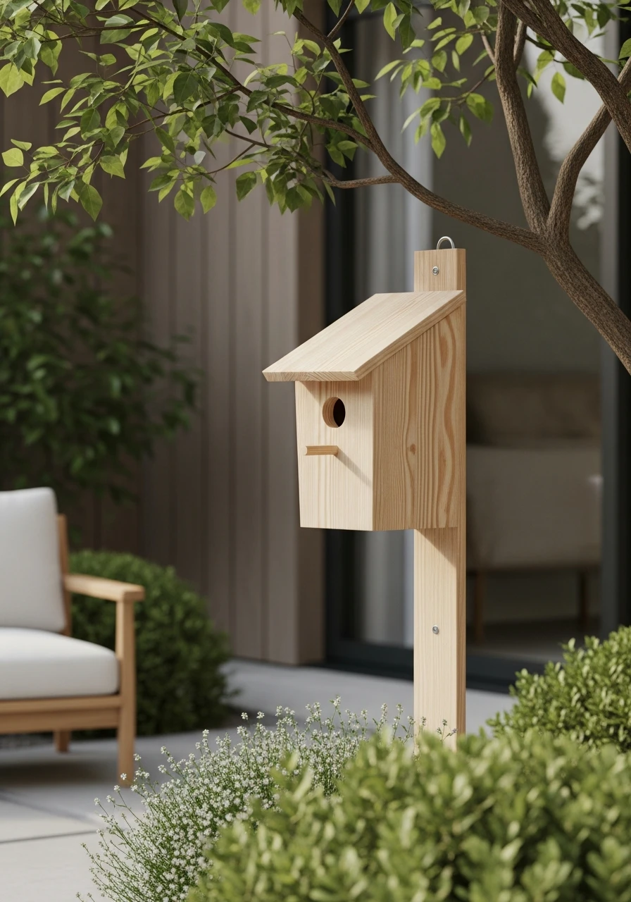 Japandi Style Minimal Wood Birdhouse