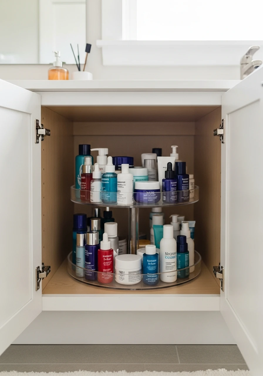 Lazy Susans Inside Cabinets - 50 Vanity Organization Ideas That Make Your Bathroom Look Designer