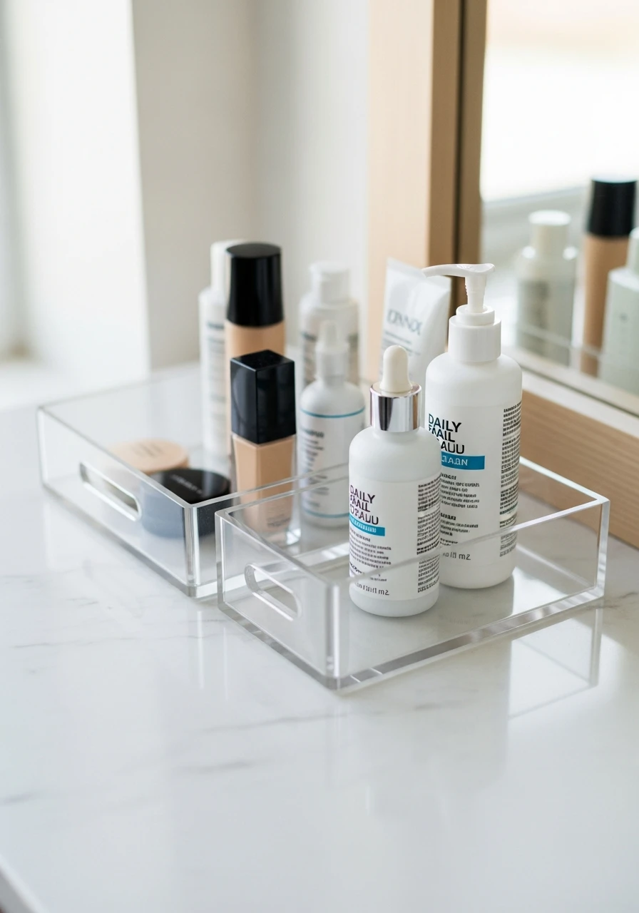 Organize on Acrylic Trays - 50 Vanity Organization Ideas That Make Your Bathroom Look Designer