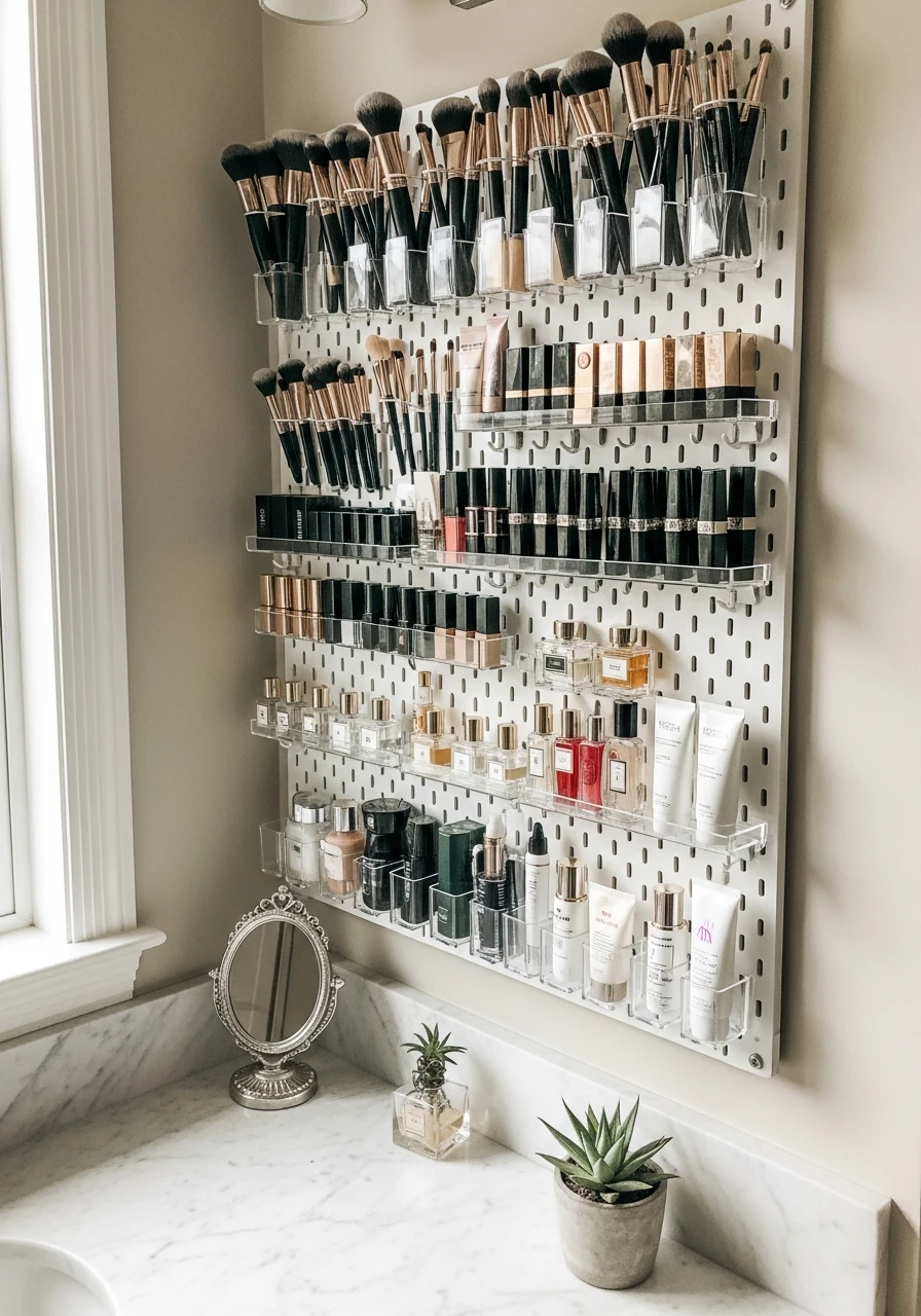 Install Vertical Wall Organizers - 50 Vanity Organization Ideas That Make Your Bathroom Look Designer