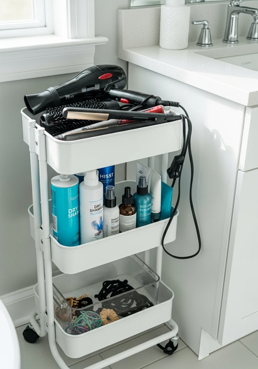 Use a Rolling Cart - 50 Vanity Organization Ideas That Make Your Bathroom Look Designer