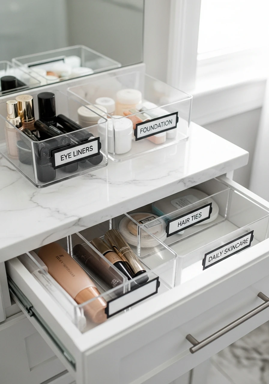 Label Everything - 50 Vanity Organization Ideas That Make Your Bathroom Look Designer