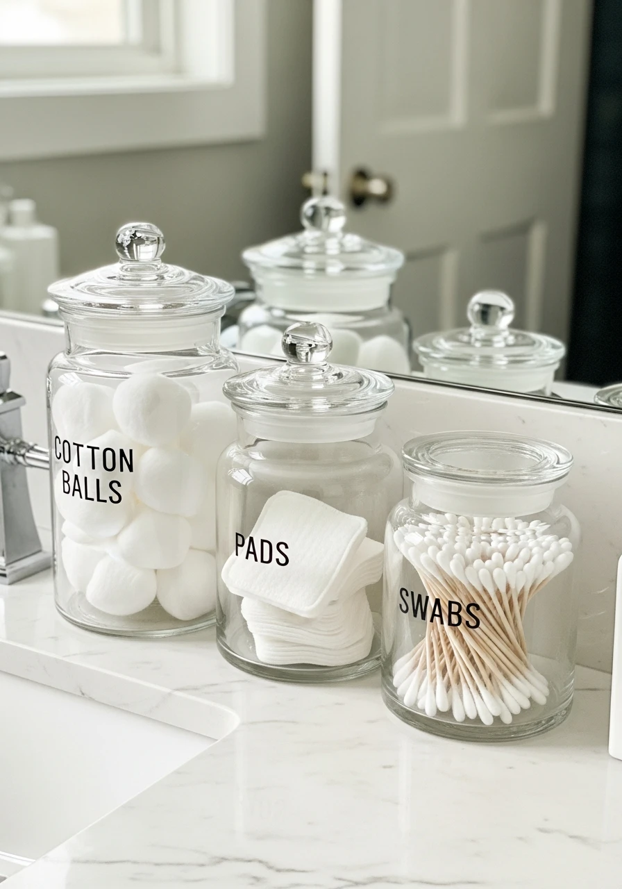 Store Cotton in Glass Jars - 50 Vanity Organization Ideas That Make Your Bathroom Look Designer