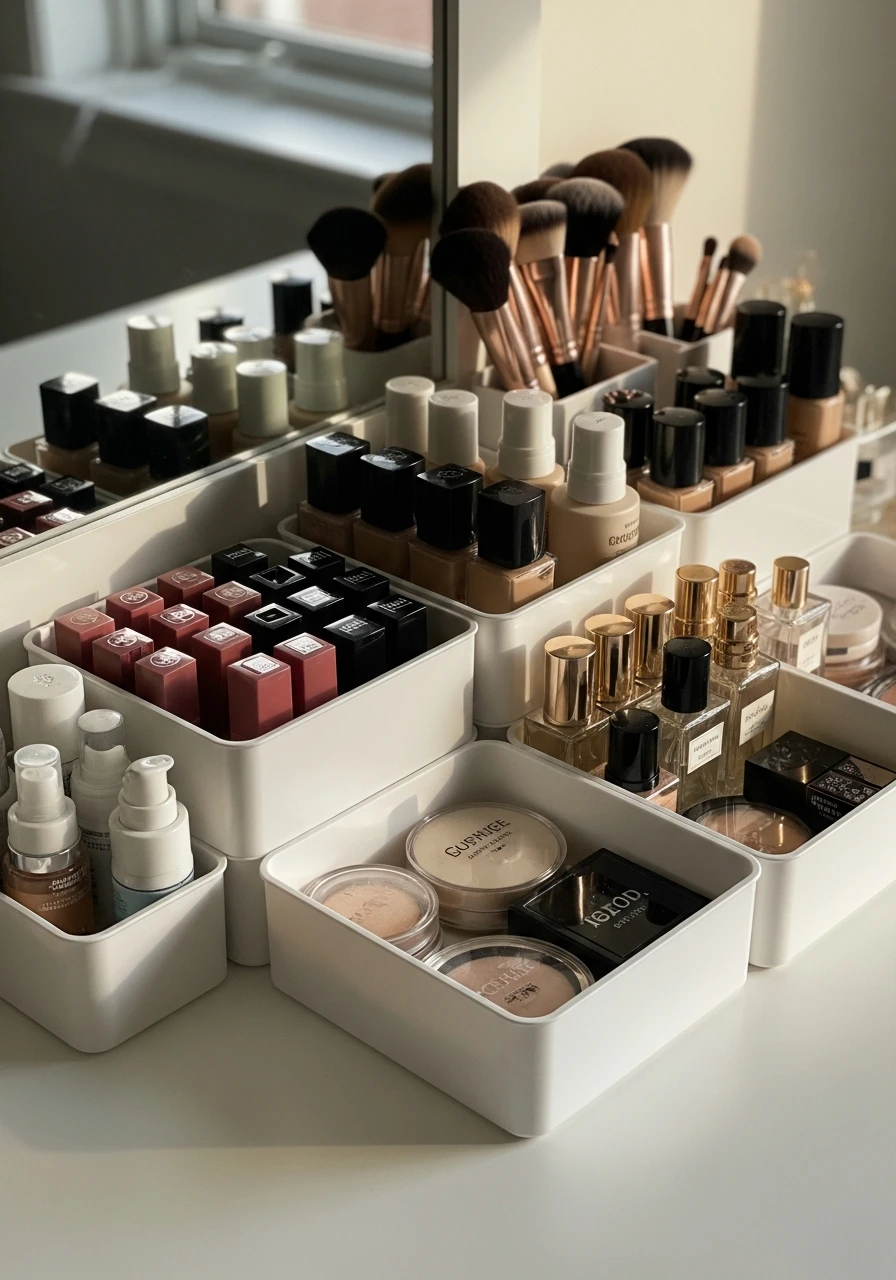 Use Matching Organizer Sets - 50 Vanity Organization Ideas That Make Your Bathroom Look Designer