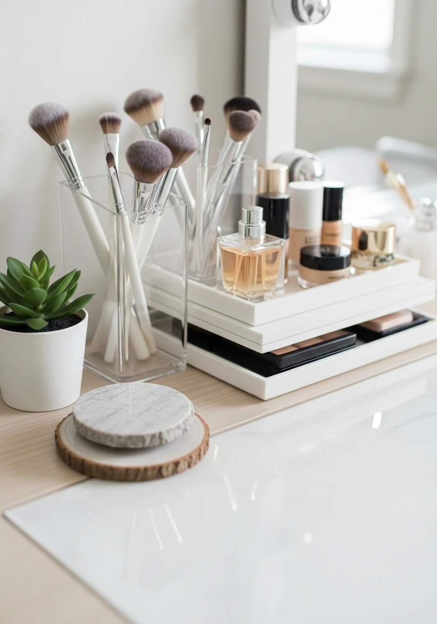 Add Simple Decorative Accents - 50 Vanity Organization Ideas That Make Your Bathroom Look Designer