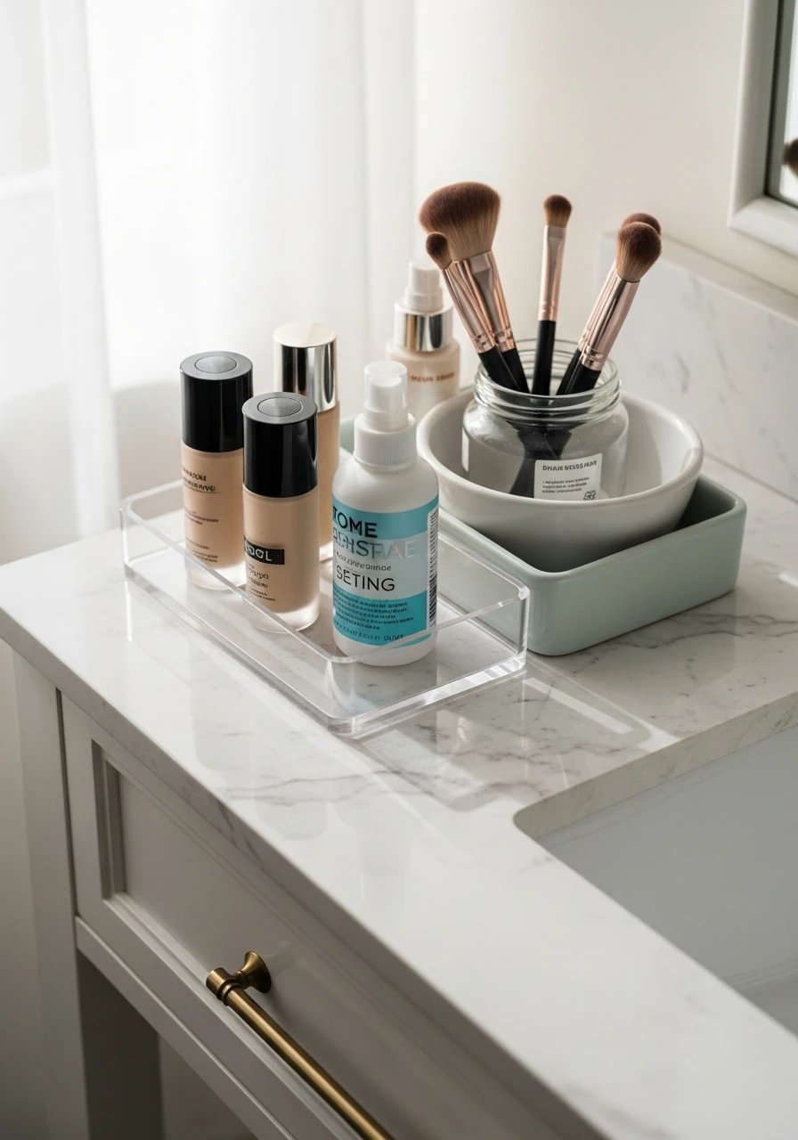 Protect Surfaces with Trays - 50 Vanity Organization Ideas That Make Your Bathroom Look Designer