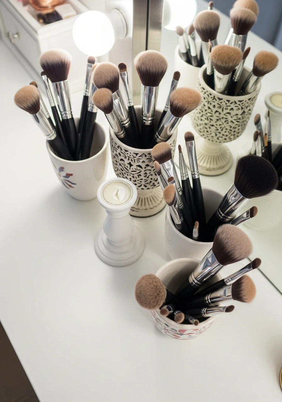 Repurpose Holders for Brushes - 50 Vanity Organization Ideas That Make Your Bathroom Look Designer