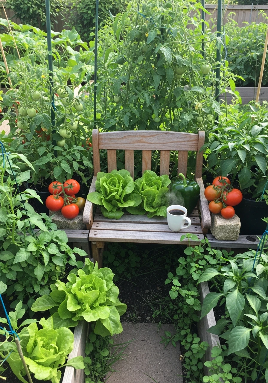 Garden Seating in Veg Bed Nooks - 55 Clever Vegetable Garden Ideas for a Dreamy Harvest