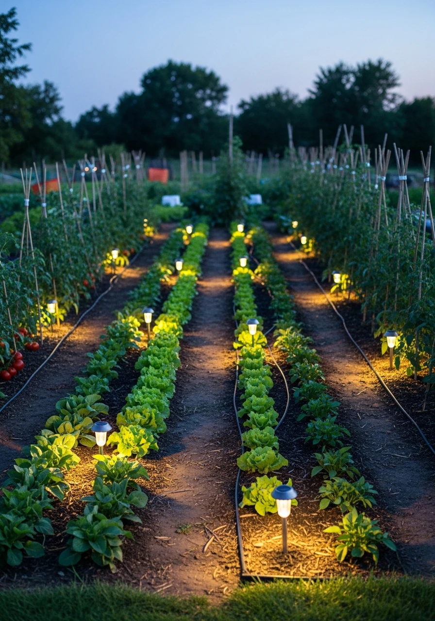 Vegetable Garden Lighting for Even Rows - 55 Clever Vegetable Garden Ideas for a Dreamy Harvest