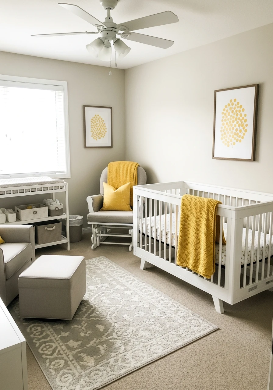 Neutral Nursery With Yellow Pops Of Color