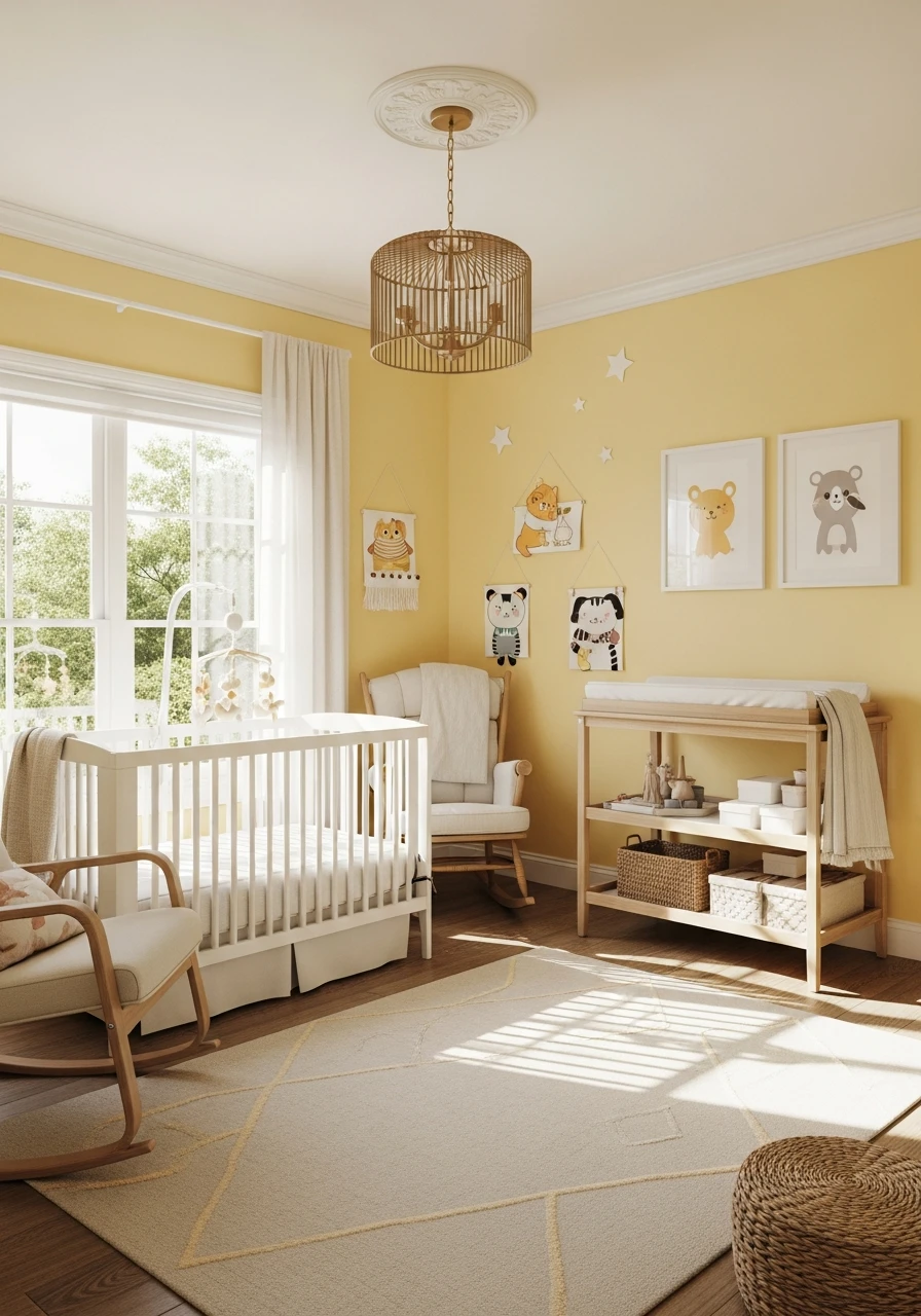 Yellow Nursery With Animal Wall Art