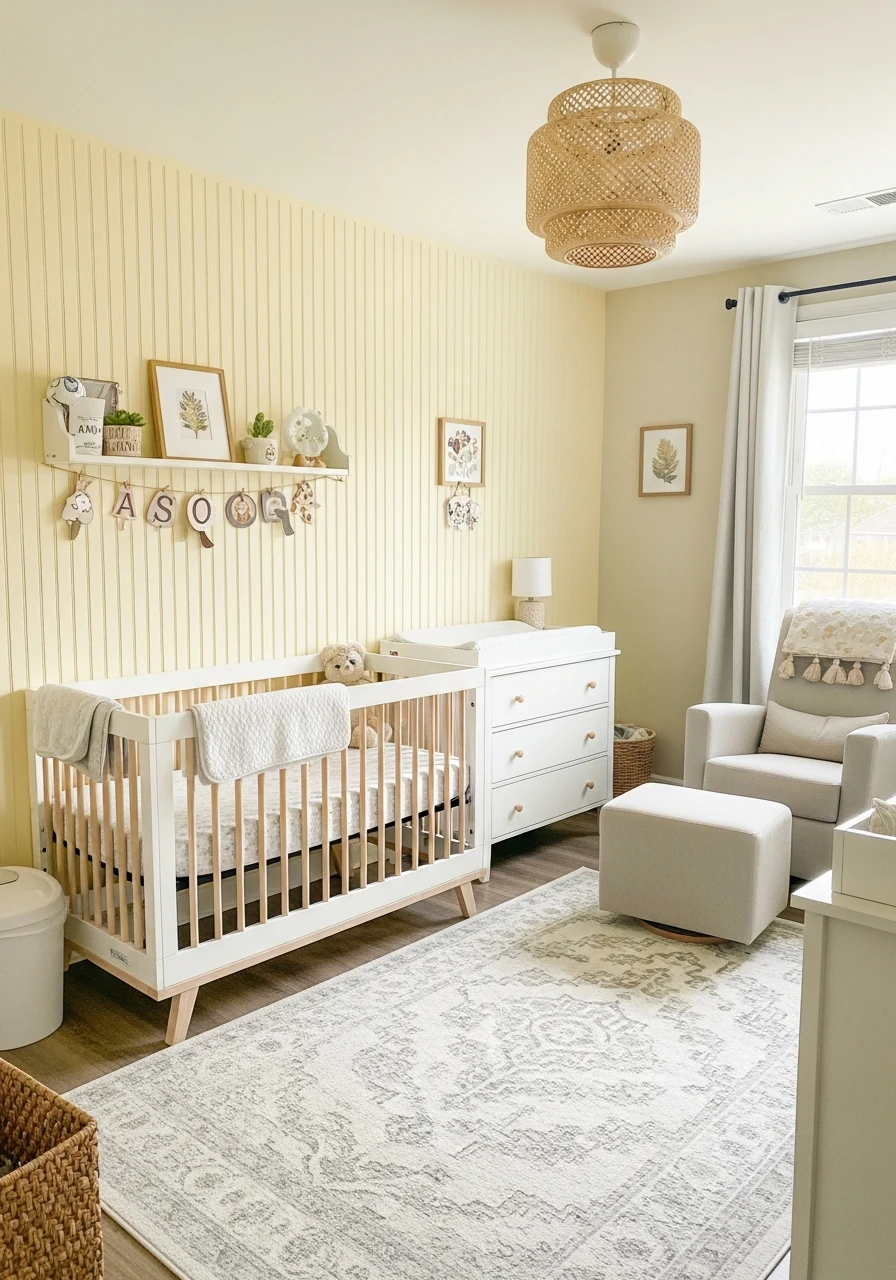 Yellow Nursery With Textured Wall Panels