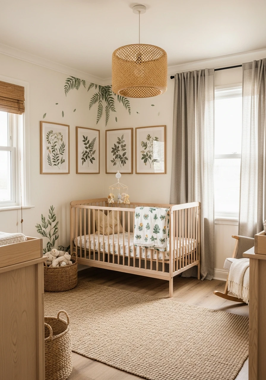 Botanical Yellow Nursery With Plant Motifs