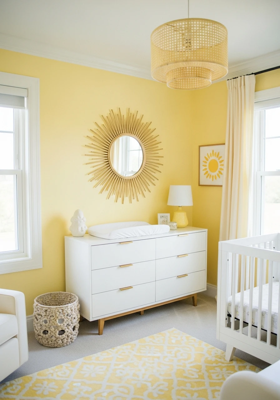 Yellow Nursery With Sunburst Mirror Accent