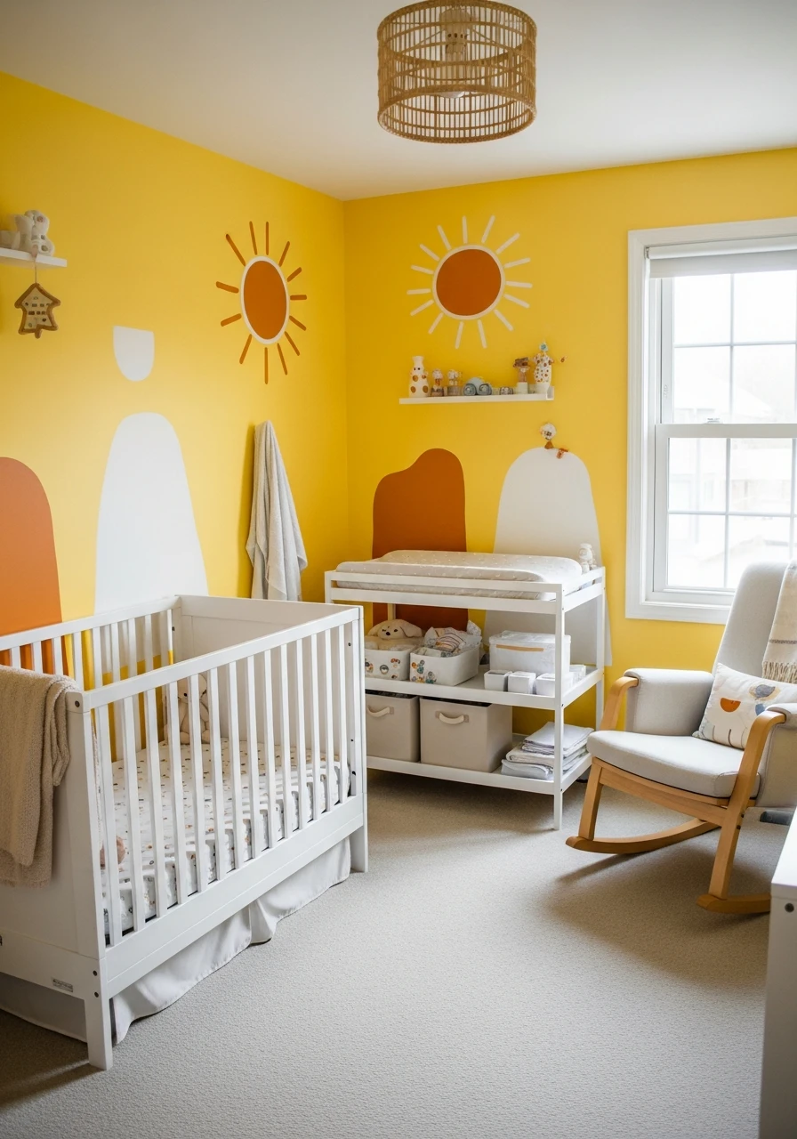 Yellow Nursery With Hand Painted Murals