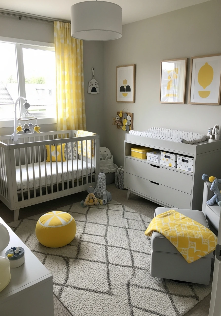 Lemon Yellow And Gray Modern Nursery