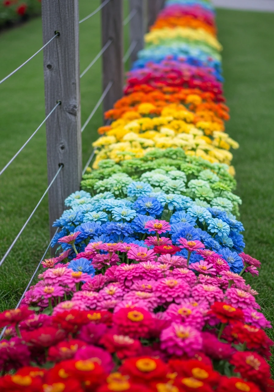 Rainbow Zinnia Border - 40 Charming Zinnias Garden Ideas for a Beautiful Yard
