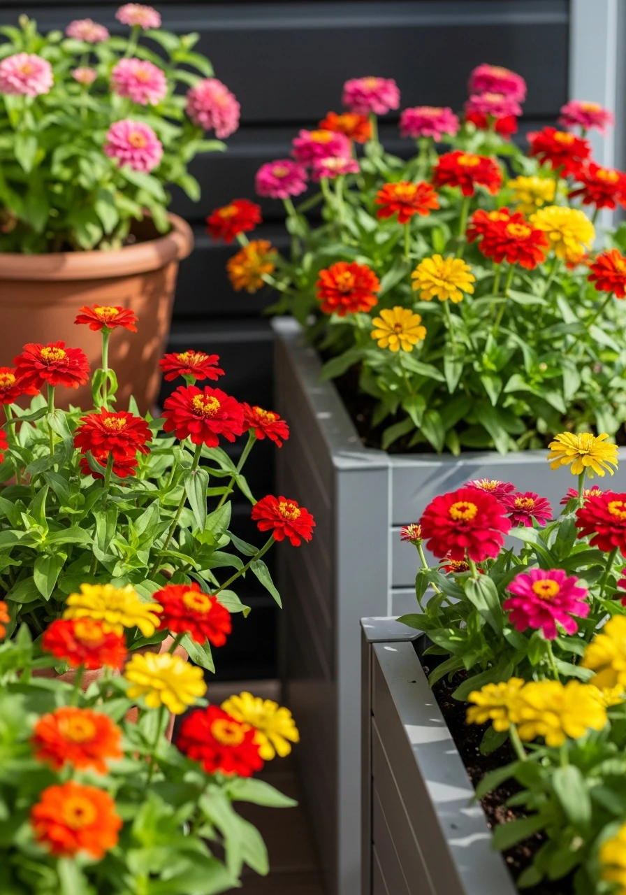 Container Balcony Garden - 40 Charming Zinnias Garden Ideas for a Beautiful Yard