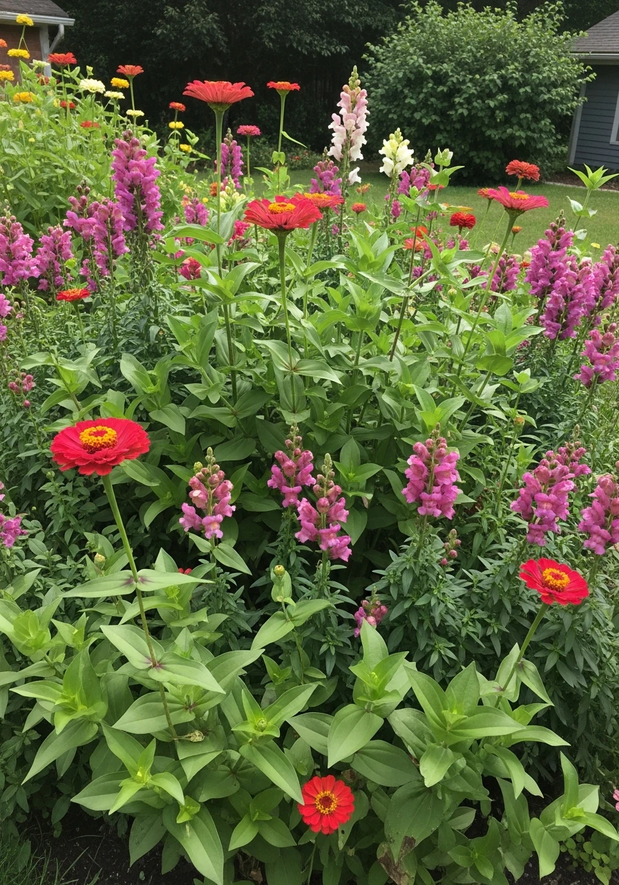 Mixed Zinnia & Snapdragon Bed - 40 Charming Zinnias Garden Ideas for a Beautiful Yard