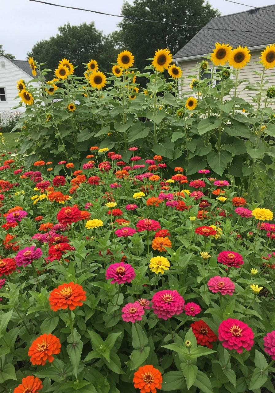 Sunflower & Zinnia Fence Garden - 40 Charming Zinnias Garden Ideas for a Beautiful Yard