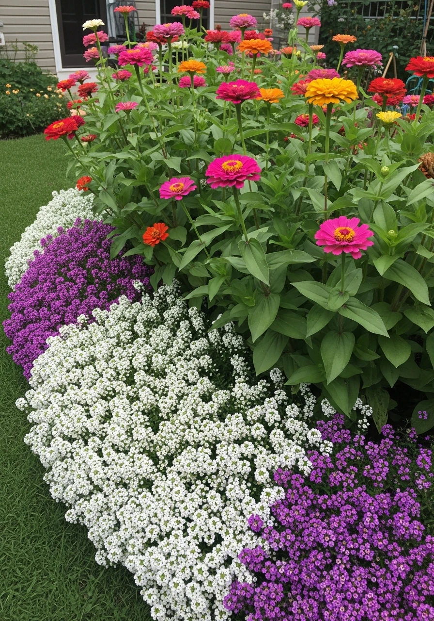 Sweet Alyssum Edged Garden - 40 Charming Zinnias Garden Ideas for a Beautiful Yard