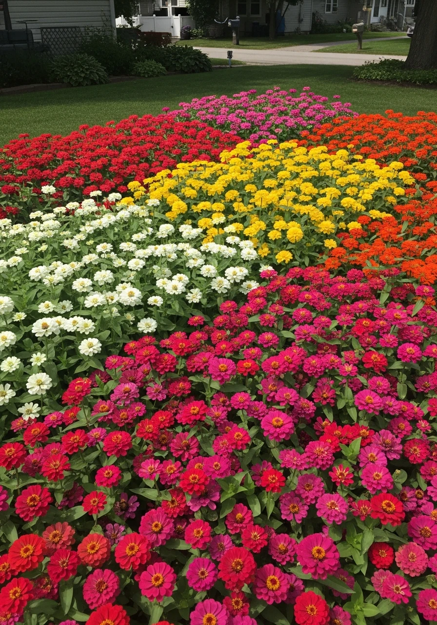 Color Blocking Flower Bed - 40 Charming Zinnias Garden Ideas for a Beautiful Yard